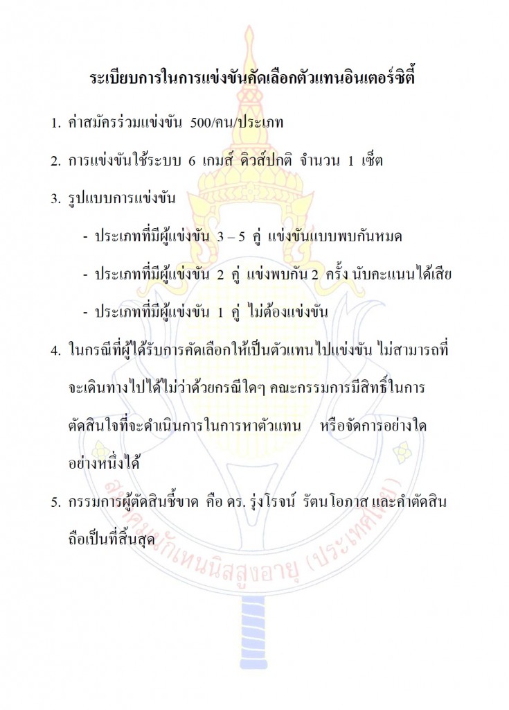 กติกาการแข่งขันอินเตอร์ซิตี้